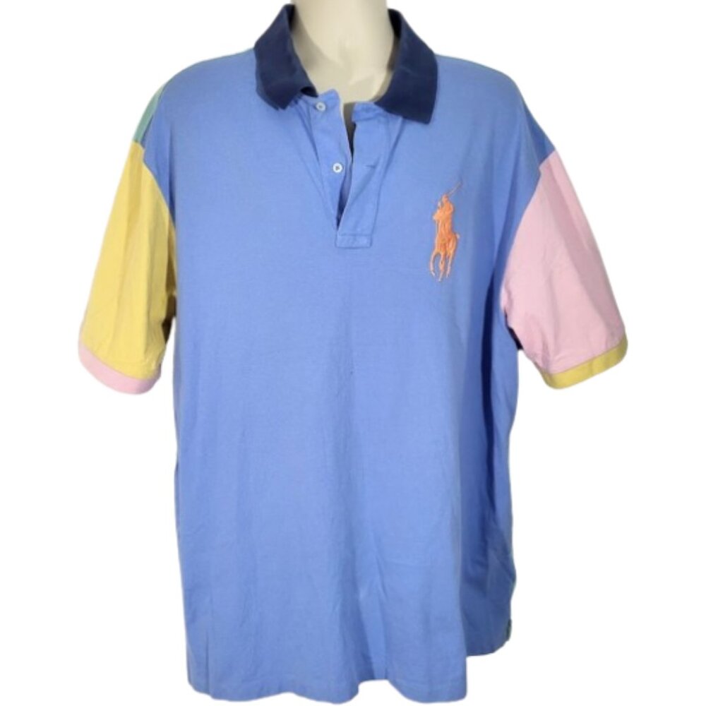 POLO RALPH LAUREN Classic Fit Big Pony Color Block Pastel Polo Shirt - Men's 2XB